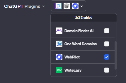 Teraz możesz włączyć wtyczki ChatGPT. Zaznacz maksymalnie 3 wtyczki i rozpocznij konwersację. 