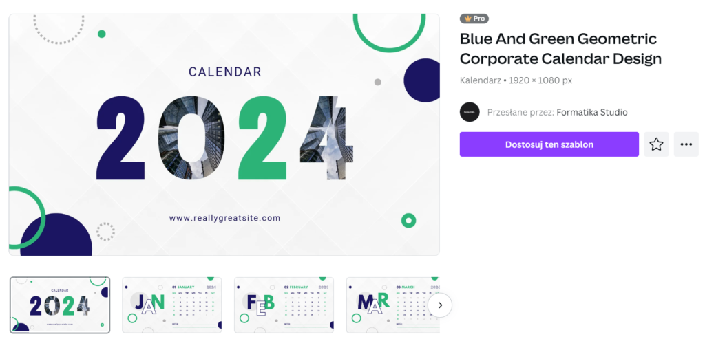 Zaprojektuj kalendarz 2024 Canva z gotowego szablonu. 