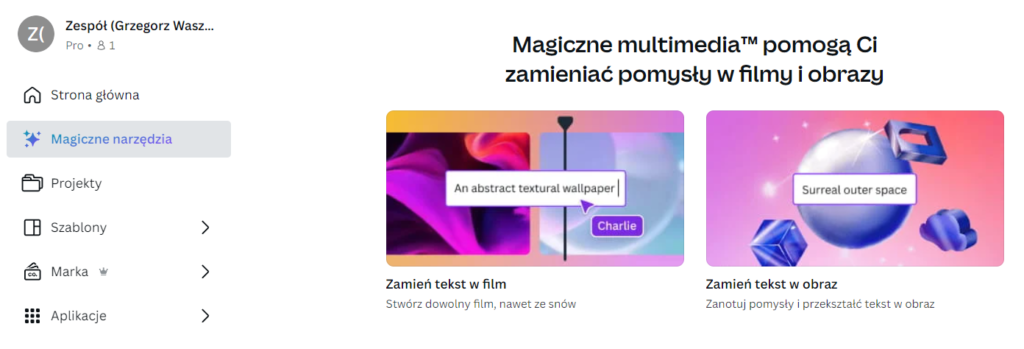 Stwórz własny obraz z tekstu za pomocą Magicznych narzędzi Canva. 