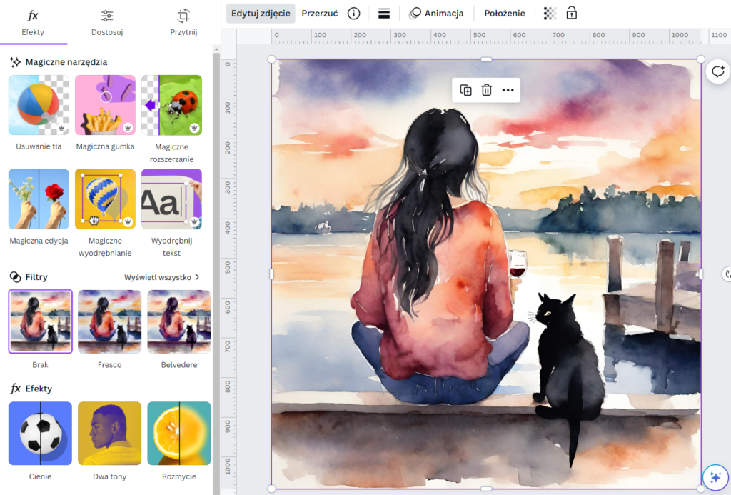 Magiczne wyodrębnianie obiektów w Canva pozwala na wycięcie elementu i jego przenoszenie na tym samym obrazie.