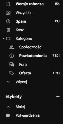Zarządzaj wiadomościami e-mail za pomocą etykiet Google. Etykiety Google są odpowiednikami folderów  Gmail.